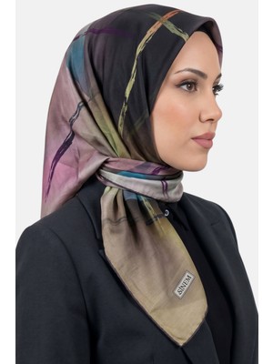 Hadiora Kadın Bej Pembe Soyut Çizgi Desenli Dikişli Yazma