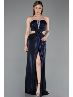 Abiyefon Straplez Cut Out Uzun Simli Mezuniyet Elbisesi ABU6127