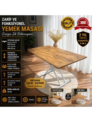 Ortadan Açılır Akıllı Masa Mdf Tabla Beyaz Ayaklı