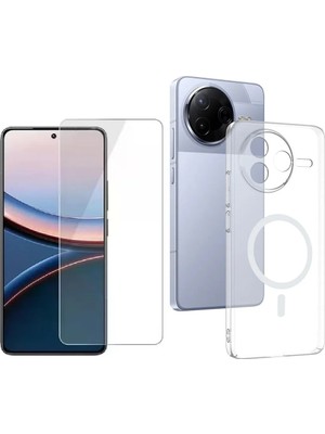 Vendas Xiaomi Poco F7 Pro Kamera Korumalı M-Safe Şarj Özellikli Şeffaf Zore London Sert Pc Kapak + Temperli Nano Ekran Koruyucu