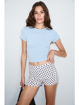 Ethiquet Zolen Kadın Yumuşak ve Esnek Kumaşlı Organik Pamuklu Kısa Kollu Crop Mavi T-Shirt