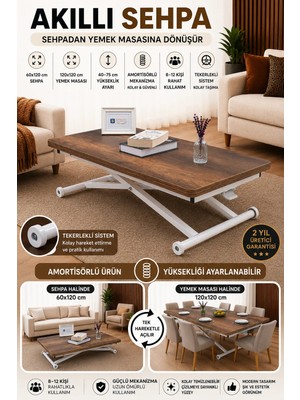 Sehpam Akıllı Home Üst Tabla Mdf Barok Ceviz Oval Köşe Alt Ayak Beyaz