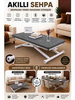 Sehpam Akıllı Home Üst Tabla Mdf Kartal Oval Köşe Alt Ayak Beyaz