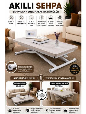 Sehpam Akıllı Home Üst Tabla Mdf Lizbon Oval Köşe Alt Ayak Beyaz
