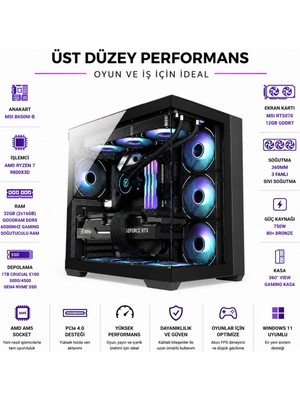 Apphirex Prestige X79 Ryzen 7 9800X3D / Msı B650M-B / Msi RTX5070 12GB / 32GB Ddr5 6000MHZ / 1tb M.2 SSD / 360MM Sıvı Soğutma Masaüstü Oyuncu Bilgisayarı