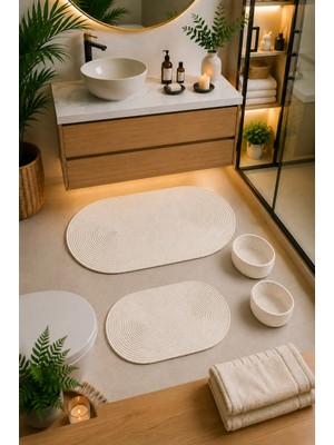 Jüt Örgülü ve Yıkanabilir 4 Parçalı Banyo Paspas ve Sepet TAKIMI,60X100CM/40X60CM/2 Adet Sepet