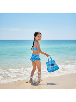 Milays Kız Çocuk Karakter Baskılı Eteği Fırfırlı- Ip Bağlamalı Çanta Mayo Bikini 3 Lü Takım