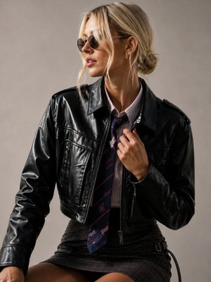 Velmora Leather Hakiki Deri Kadın Ceketi Siyah-Astarlı