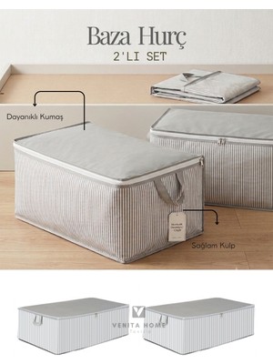 Venita Home 6 Adet - Çizgili Büyük Boy Baza Altı ve Çekyat Tipi Hurç 65 x 45 x 22 cm