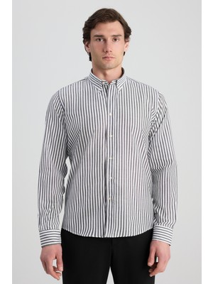 D'S Damat Ds Damat Slim Fit Siyah Çizgili Gömlek