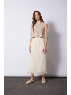 Nisan Triko Pilili Beli Lastikli Etek