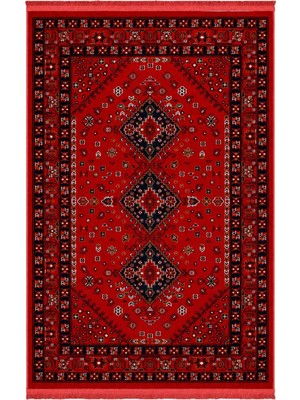 Sultan Halı Kırmızı Afgan Tarzı Altı Kaymaz Yıkanabilir Şönil Kilim & Halı