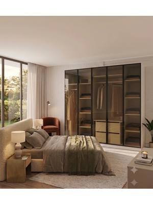 dolapmodellericom Füme Camlı 5 Kapaklı Dolap Içi Beyaz %100 Mdf