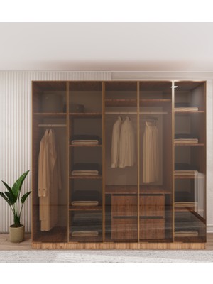 dolapmodellericom Bronz Camlı 5 Kapılı Gardırop Gövde Tamamı Mdf