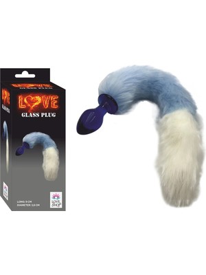 Love Glass Plug – Mavı-Beyaz Peluş Kuyruklu, Camın Soğuk Ateşi Renkli
