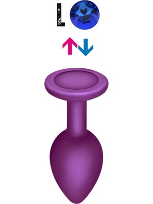 Taşlı Mor Pürüzsüz Silikon Butt Plug-Büyük Boy Parlak Mavi Yuvarlak Mücevher Çıkar-Tak Taşlı Silikon