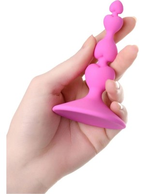 Silikon Pembe Anal Plug - Ilk Deneyim Için Ideal, 8 cm Uzunluk ve Kalp Detaylı Tasarım Boğumlu 8 cm