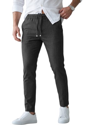Deepsea Füme Slim Fit Beli Lastikli Ipli Likralı Soft Touch Erkek Spor Pantolon 2601746