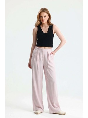 Rose Arya Pembe Keten Palazzo Pantolon