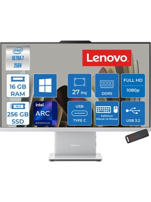 Lenovo Ideacentre Aıo 27ILL11 Intel Core Ultra 7 256V Up 4.8ghz 16GB Ddr5 256GB SSD Arc™ Graphics 140V 27" Fhd IPS 300NITS Anti-Glare, 99% Srgb WIN11PRO Allınone Bilgisayar F0JW0010TRP01+ZETTAUSBBELLEK