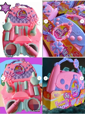 Oyuncak Sahili Çantalı Makyaj Güzellik Çantası 26+1 Pcs Oyuncak Ayna Ruj Parfüm Tırnak Çanta Evcilik Setleri