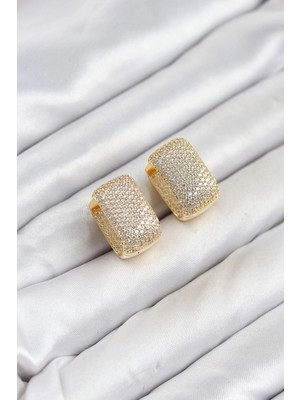 Belirtilmemiş Gold Renk Full Zirkon Taşlı Kare Halka Kadın Küpe