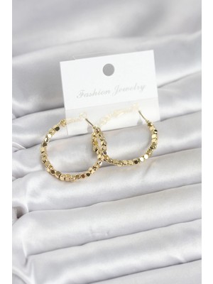 Belirtilmemiş Pirinç Gold Renk Minimal Kare Halka Kadın Küpe