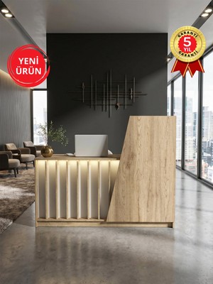 Dorpek Ledli Karşılama Bankosu & Kasa Bankosu, Çekmeceli Masa, Sepet-Kumtaşı 150 cm | Hattusa