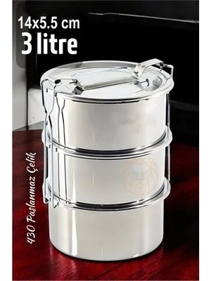 Belirtilmemiş Sefer Tası Yemek Kabı Paslanmaz Çelik 3 Katlı 14 cm 3 Litre 721366