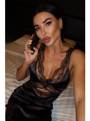 BMD Vika Dantelli  Elbise - Siyah