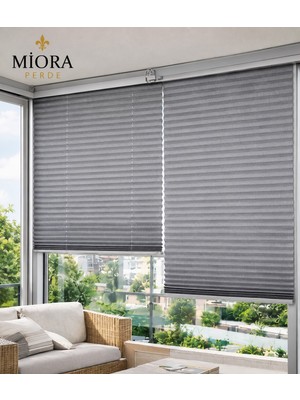 Miora Perde Blackout Gri   Karartma Plise Katlanır Cam Balkon Perdesi - Ofis Perdesi - Mutfak Perdesi - Salon Perdesi