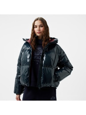 Tommy Hilfiger New York Down Gloss Wth Hood Kadın Lacivert Mont