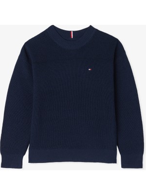 Tommy Hilfiger Cotton Texture Çocuk Mavi Kazak