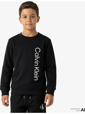 Calvin Klein Terry Side Graphic Çocuk Siyah Sweatshirt