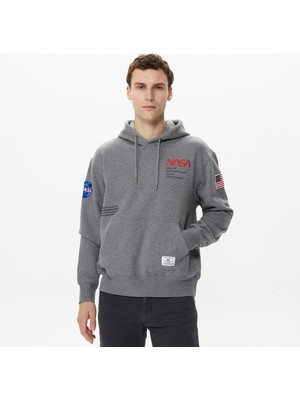 Alpha Industries Nasa Erkek Gri Hoodie