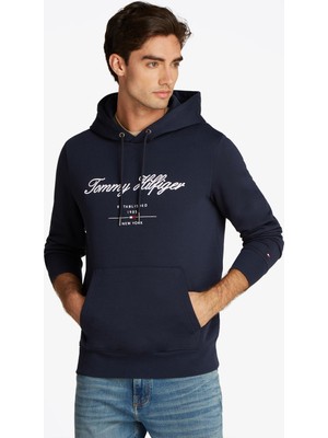 Tommy Hilfiger Script Logo Erkek Mavi Sweatshirt