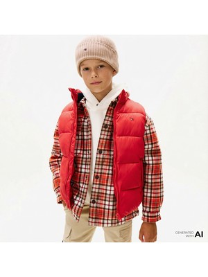 Tommy Hilfiger Essential Padded Çocuk Kırmızı Puffer Yelek