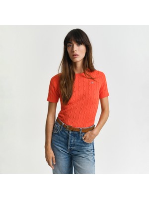 Gant Kadın Turuncu Slim Fit Bisiklet Yaka Kısa Kollu Kazak