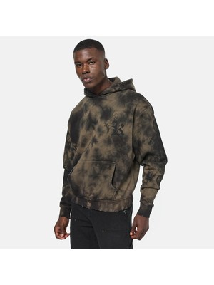 Karl Kani Woven Signature Os Washed Print Erkek Haki Hoodie