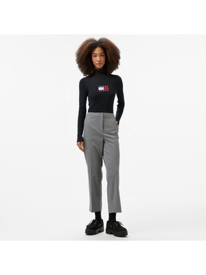 Tommy Hilfiger Flannel Slim Straight Kadın Gri Pantolon