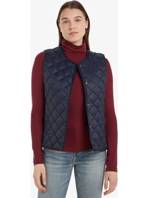 Tommy Hilfiger Ul Down Quilt Collarless Kadın Mavi Yelek