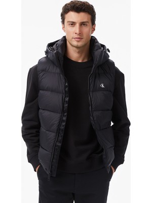 Calvin Klein Nylon Zip Off Hood Down Puf Erkek Siyah Yelek