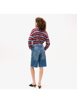 Tommy Hilfiger Stripe Kadın Mavi Kazak