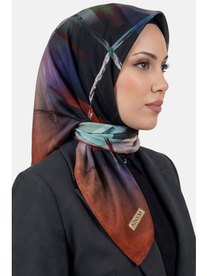 Hadiora Kadın Siyah Turuncu Soyut Çizgi Desenli Dikişli Yazma