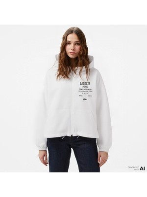 Lacoste Cropped Up Zip Kadın Beyaz Ceket