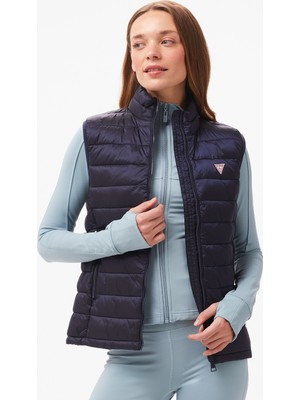 Guess Puffer Vest Iridescent Nylon 40 Kadın Lacivert Yelek