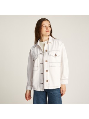 Tommy Hilfiger Dnm Oversized Utility Clr Kadın Beyaz Ceket