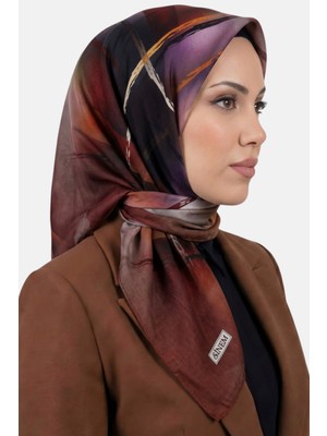 Hadiora Kadın Bordo Mor Soyut Çizgi Desenli Dikişli Yazma