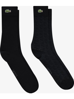 Lacoste Erkek Baskılı 2'li Siyah Çorap