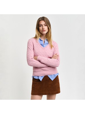 Gant Kadın Pembe Slim Fit V Yaka Kazak